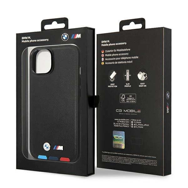 Case BMW BMHCP14S22PTDK iPhone 14 6.1 "black / black Leather Stamp Tricoloreng