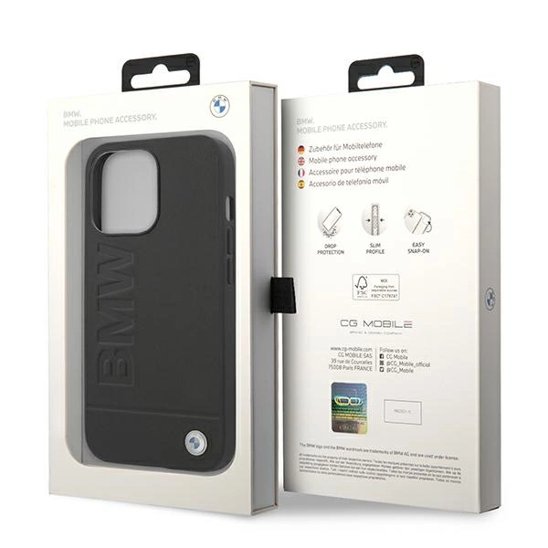 Case BMW BMHCP14XSLLBK iPhone 14 Pro Max 6.7 "black / black Leather Stampeng