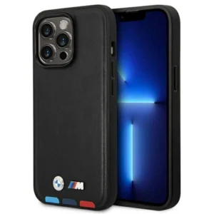 Case BMW BMHMP14L22PTDK iPhone 14 Pro 6.1 "black / black Leather Stamp Tricolor Magsafeeng