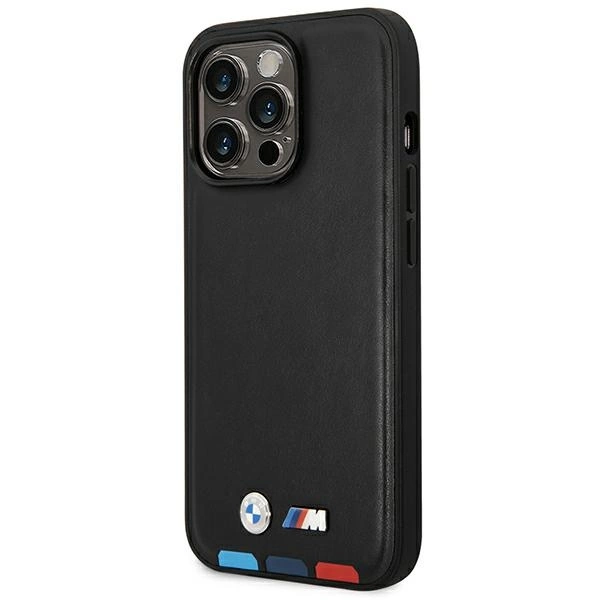 Case BMW BMHMP14L22PTDK iPhone 14 Pro 6.1 "black / black Leather Stamp Tricolor Magsafeeng