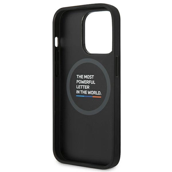 Case BMW BMHMP14L22PTDK iPhone 14 Pro 6.1 "black / black Leather Stamp Tricolor Magsafeeng