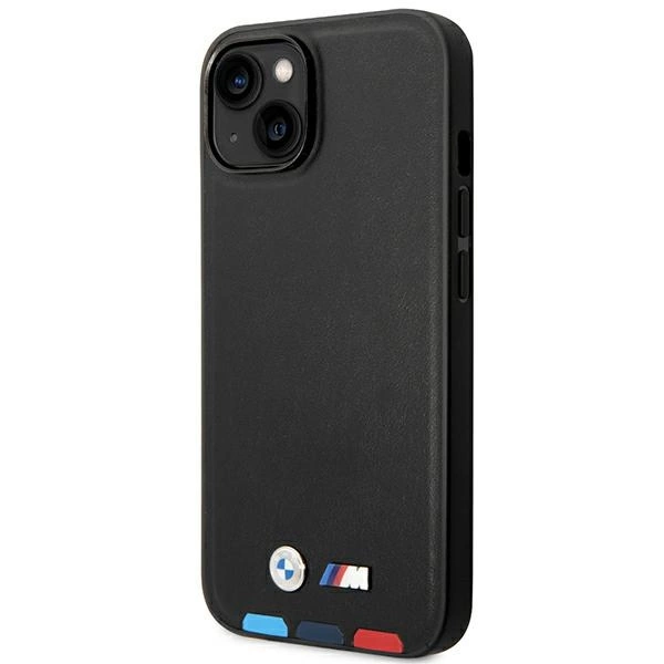 Case BMW BMHMP14S22PTDK iPhone 14 6.1 "black / black Leather Stamp Tricolor Magsafeeng