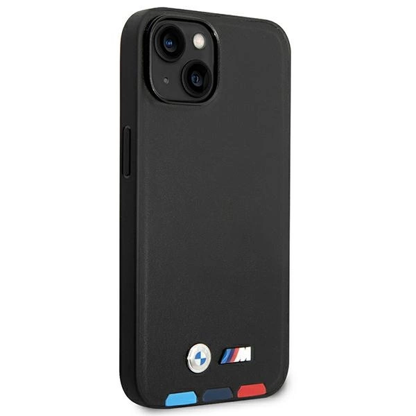 Case BMW BMHMP14S22PTDK iPhone 14 6.1 "black / black Leather Stamp Tricolor Magsafeeng