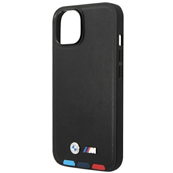 Case BMW BMHMP14S22PTDK iPhone 14 6.1 "black / black Leather Stamp Tricolor Magsafeeng