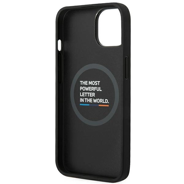 Case BMW BMHMP14S22PTDK iPhone 14 6.1 "black / black Leather Stamp Tricolor Magsafeeng