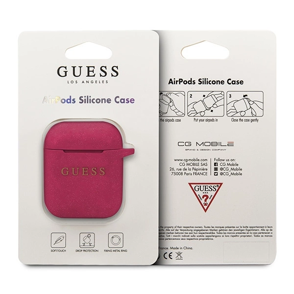 Guess GUACCSILGLFU AirPods cover fuchsia / fuchsia Silicone Glittereng