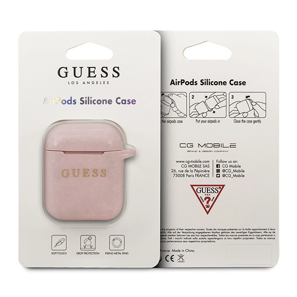Guess GUACCSILGLLP AirPods cover light pink / pink Silicone Glittereng