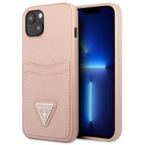 Guess GUHCP13MPSATPP iPhone 13 6.1 "pink / pink hardcase SaffianoTriangle Logo Cardsloteng