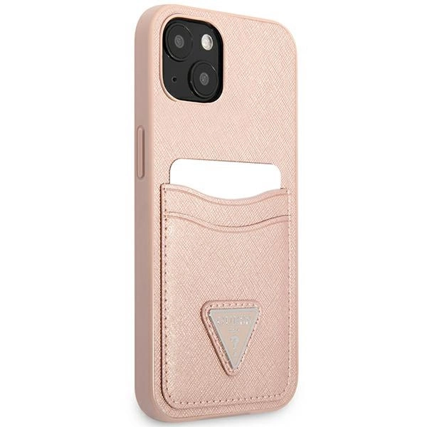 Guess GUHCP13MPSATPP iPhone 13 6.1 "pink / pink hardcase SaffianoTriangle Logo Cardsloteng