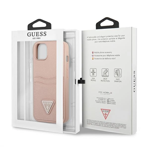Guess GUHCP13MPSATPP iPhone 13 6.1 "pink / pink hardcase SaffianoTriangle Logo Cardsloteng