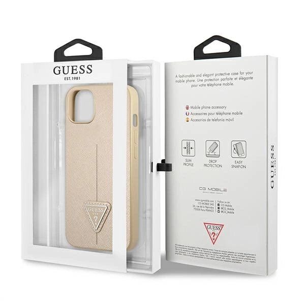 Guess GUHCP13SPSATLE iPhone 13 mini 5,4 "beige / beige hardcase SaffianoTriangle Logoeng