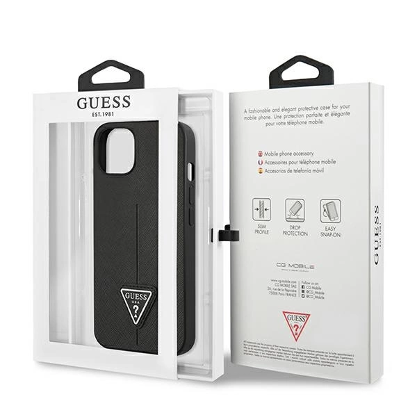 Guess GUHCP13SPSATLK iPhone 13 mini 5,4 "black / black hardcase SaffianoTriangle Logoeng