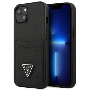 Guess GUHCP13SPSATPK iPhone 13 mini 5,4 "black / black hardcase SaffianoTriangle Logo Cardsloteng