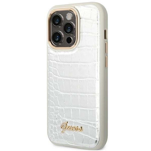Guess Croco Collection case for iPhone 14 Pro 6.1" - silvereng