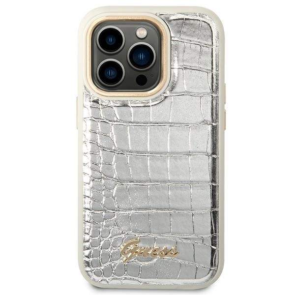 Guess Croco Collection case for iPhone 14 Pro 6.1" - silvereng