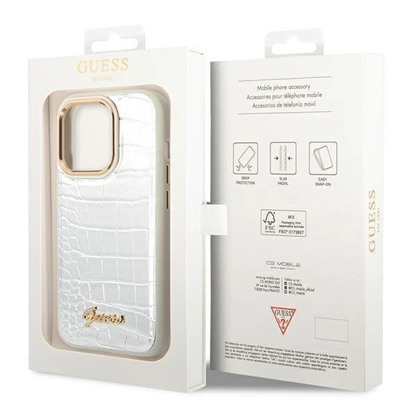Guess Croco Collection case for iPhone 14 Pro 6.1" - silvereng