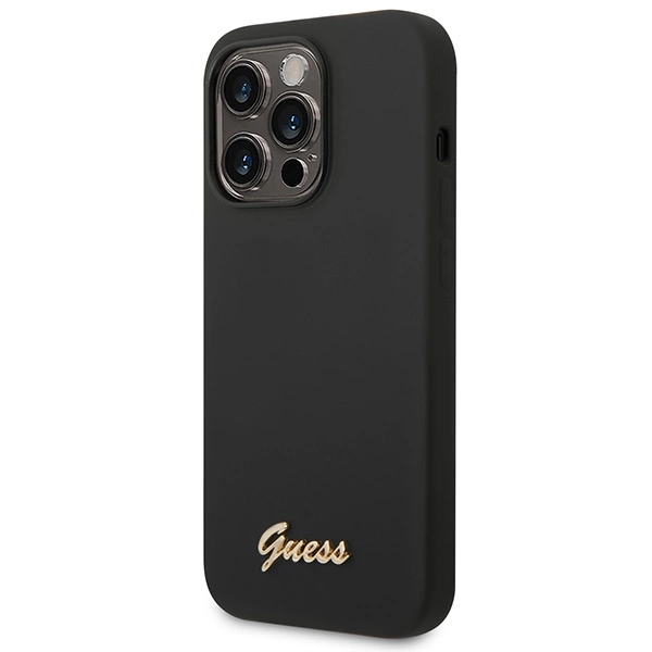 Guess Silicone Vintage Gold Logo iPhone 14 Pro Case - Blackeng