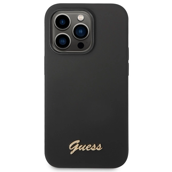 Guess Silicone Vintage Gold Logo iPhone 14 Pro Case - Blackeng