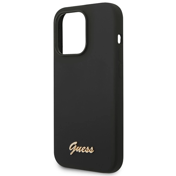 Guess Silicone Vintage Gold Logo iPhone 14 Pro Case - Blackeng