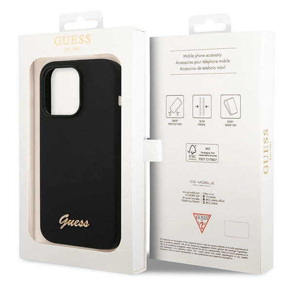 Guess Silicone Vintage Gold Logo iPhone 14 Pro Case - Blackeng