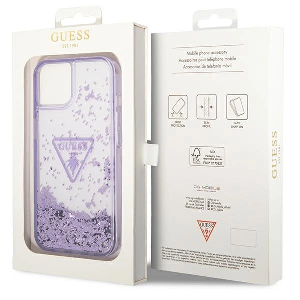 Guess Liquid Glitter Palm Collection case for iPhone 14 Plus 6.7" - purpleeng
