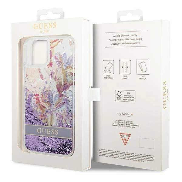 Guess GUHCP14MLFLSU iPhone 14 Plus 6.7 "violet / purple hardcase Flower Liquid Glittereng