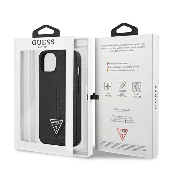 Guess GUHCP14MPSATLK iPhone 14 Plus 6,7 "black / black hardcase SaffianoTriangle Logoeng