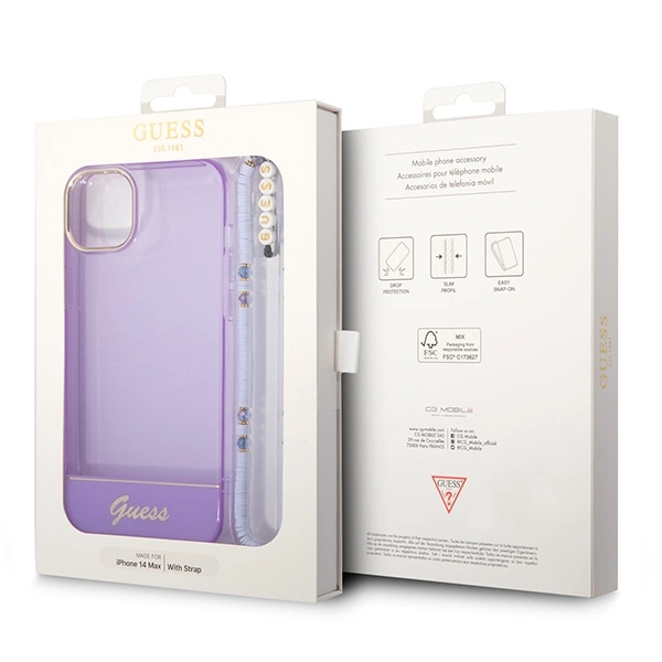Guess Translucent Pearl Strap iPhone 14 6.1" Case - Purpleeng