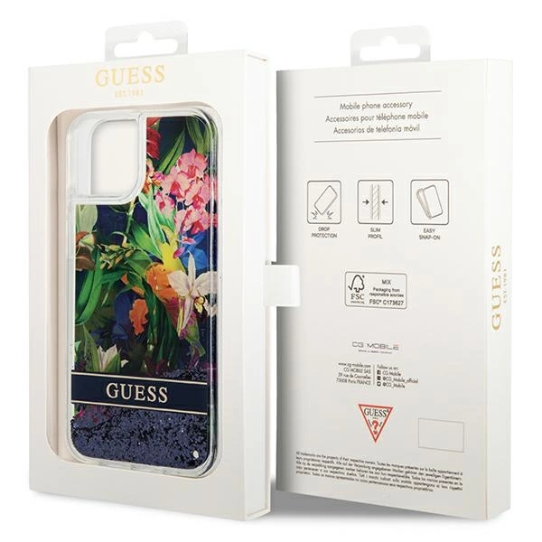 Guess GUHCP14SLFLSB iPhone 14 6.1 "blue / blue hardcase Flower Liquid Glittereng