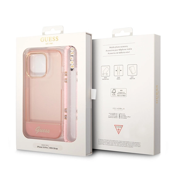 Guess GUHCP14XHGCOHP iPhone 14 Pro Max 6.7" pink/pink hardcase Translucent Pearl Strapeng