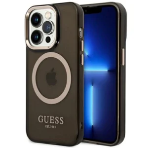 Guess GUHMP14LHTCMK iPhone 14 Pro 6.1" black/black hard case Gold Outline Translucent MagSafeeng