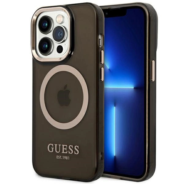 Guess GUHMP14LHTCMK iPhone 14 Pro 6.1" black/black hard case Gold Outline Translucent MagSafeeng