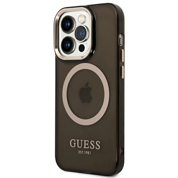 Guess GUHMP14LHTCMK iPhone 14 Pro 6.1" black/black hard case Gold Outline Translucent MagSafeeng
