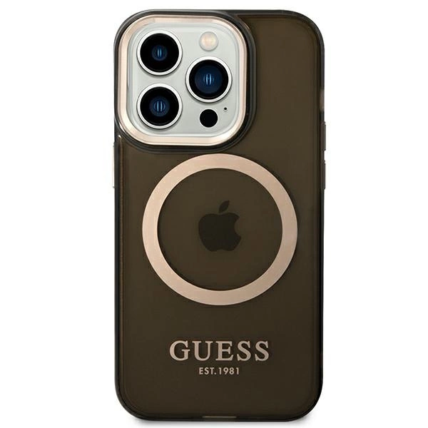 Guess GUHMP14LHTCMK iPhone 14 Pro 6.1" black/black hard case Gold Outline Translucent MagSafeeng