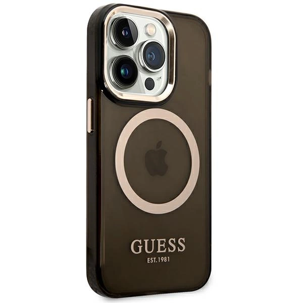 Guess GUHMP14LHTCMK iPhone 14 Pro 6.1" black/black hard case Gold Outline Translucent MagSafeeng