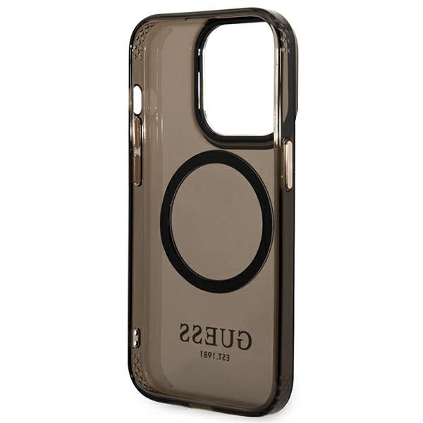 Guess GUHMP14LHTCMK iPhone 14 Pro 6.1" black/black hard case Gold Outline Translucent MagSafeeng