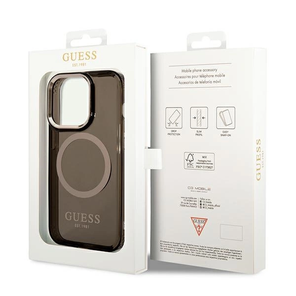 Guess GUHMP14LHTCMK iPhone 14 Pro 6.1" black/black hard case Gold Outline Translucent MagSafeeng