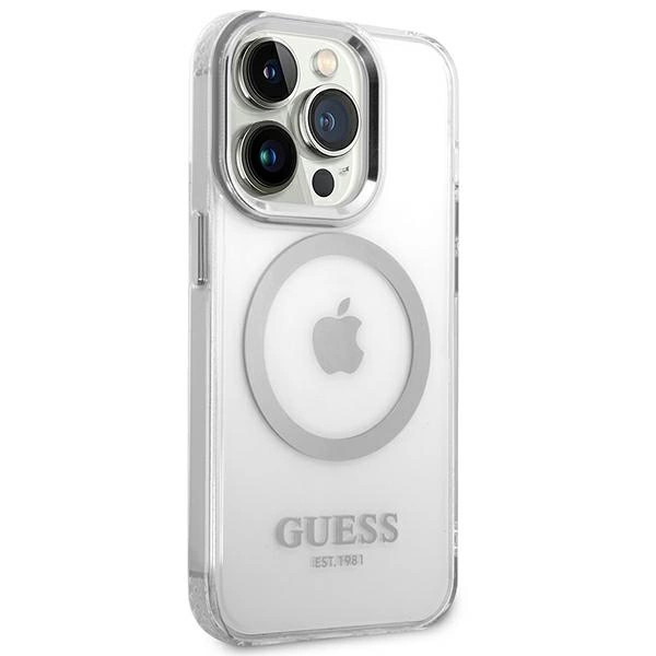 Guess GUHMP14LHTRMS iPhone 14 Pro 6.1" silver/silver hard case Metal Outline Magsafeeng