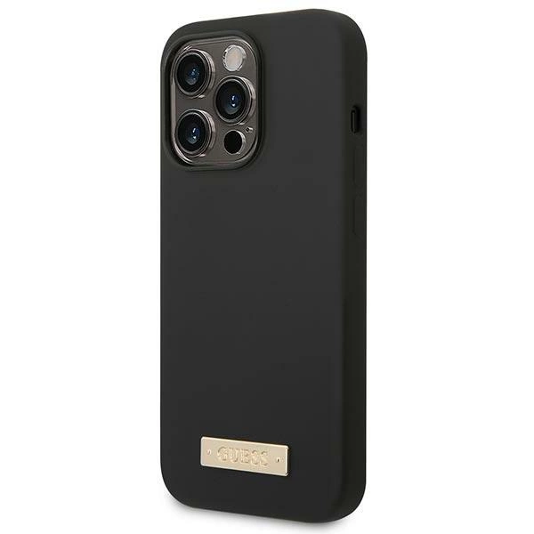 Guess GUHMP14LSBPLK iPhone 14 Pro 6.1" black/black hard case Silicone Logo Plate MagSafeeng