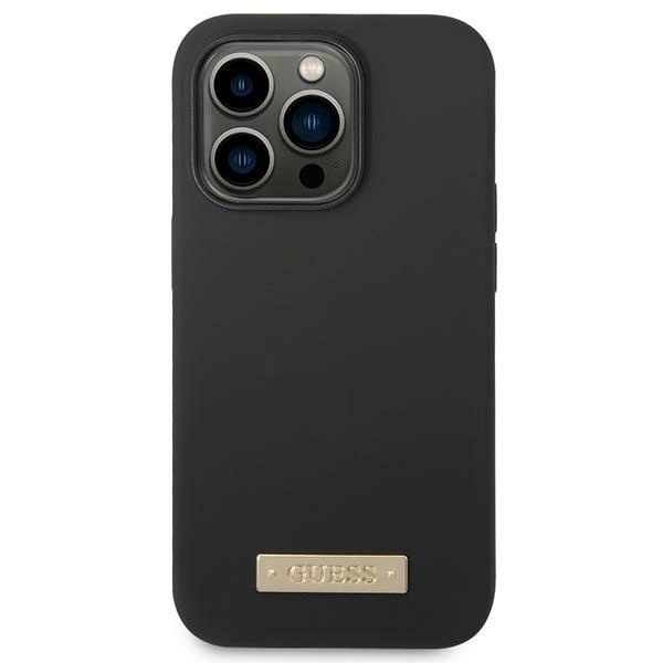 Guess GUHMP14LSBPLK iPhone 14 Pro 6.1" black/black hard case Silicone Logo Plate MagSafeeng