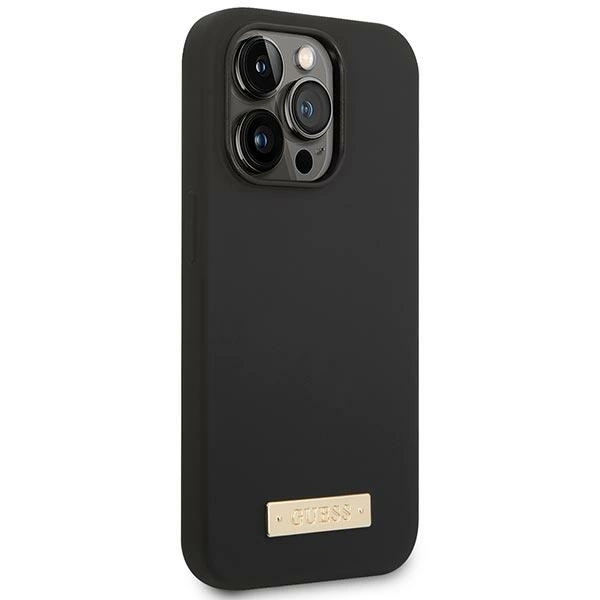 Guess GUHMP14LSBPLK iPhone 14 Pro 6.1" black/black hard case Silicone Logo Plate MagSafeeng