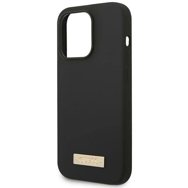 Guess GUHMP14LSBPLK iPhone 14 Pro 6.1" black/black hard case Silicone Logo Plate MagSafeeng