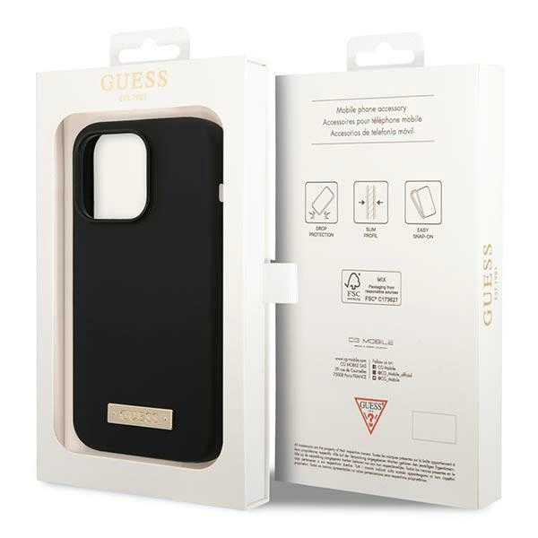 Guess GUHMP14LSBPLK iPhone 14 Pro 6.1" black/black hard case Silicone Logo Plate MagSafeeng