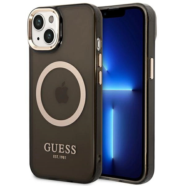 Guess GUHMP14MHTCMK iPhone 14 Plus 6.7" black/black hard case Gold Outline Translucent MagSafeeng