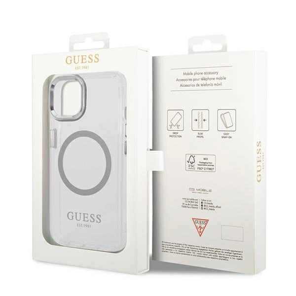 Guess GUHMP14MHTRMS iPhone 14 Plus 6.7" silver/silver hard case Metal Outline Magsafeeng