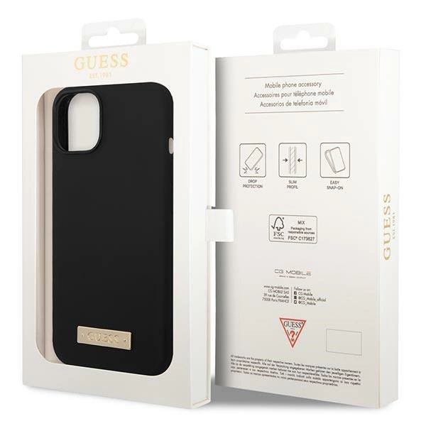 Guess GUHMP14MSBPLK iPhone 14 Plus 6.7" black/black hard case Silicone Logo Plate MagSafeeng