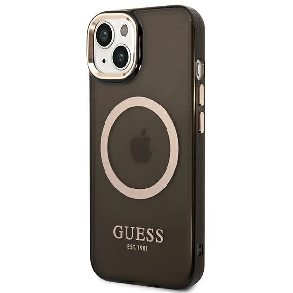 Guess GUHMP14SHTCMK iPhone 14 6.1" black/black hard case Gold Outline Translucent MagSafeeng