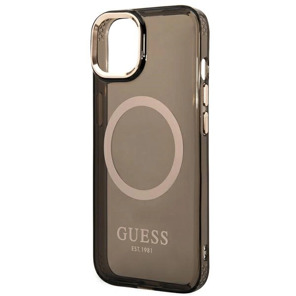 Guess GUHMP14SHTCMK iPhone 14 6.1" black/black hard case Gold Outline Translucent MagSafeeng