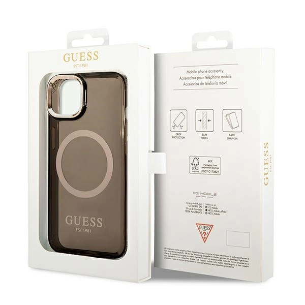 Guess GUHMP14SHTCMK iPhone 14 6.1" black/black hard case Gold Outline Translucent MagSafeeng