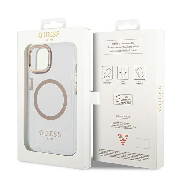 Guess GUHMP14SHTRMD iPhone 14 6.1 "gold / gold hard case Metal Outline Magsafeeng